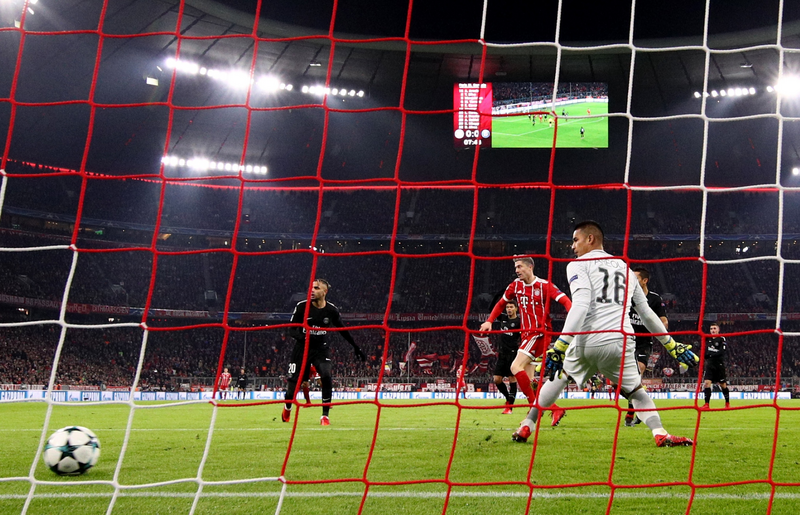 Robert Lewandowski of Bayern Munich celebrates after scoring his side's first goal