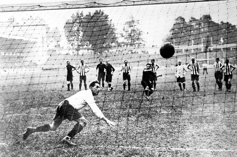 1920 Olympic Games, Antwerp, Belgium, Soccer Final, Belgium v Czechoslovakia, Gold medal winners Belgium score with a penalty 