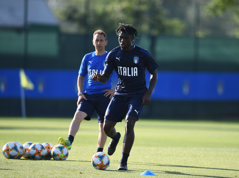 Moise Kean of Italy's U-21 side in action 