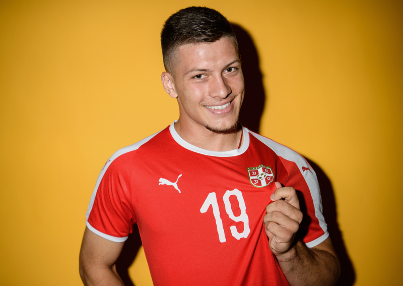 KALININGRAD, RUSSIA - JUNE 12: Luka Jovic of Serbia poses for a portrait during the official FIFA World Cup 2018 portrait session at  on June 12, 2018 in Kaliningrad, Russia. (Photo by Matthias Hangst - FIFA/FIFA via Getty Images)