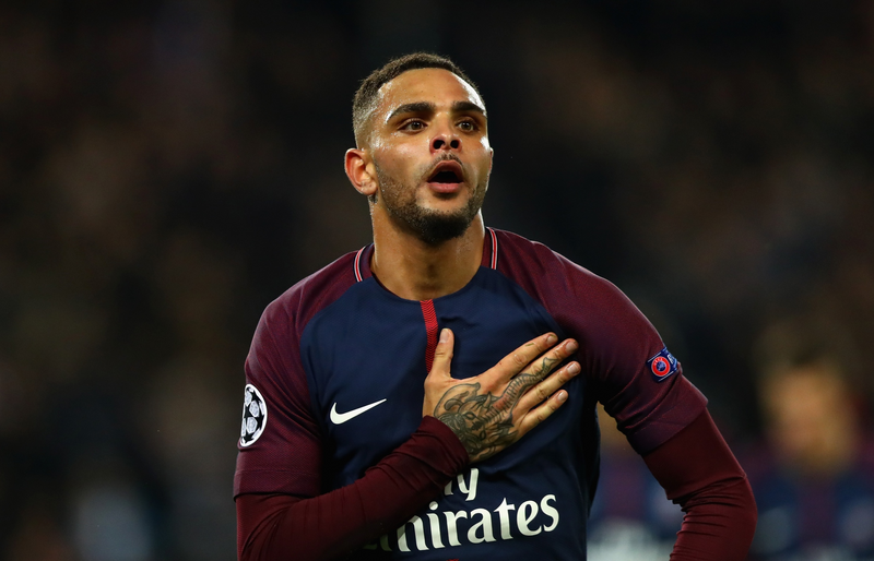 Layvin Kurzawa of PSG celebrates scoring his side's fourth goal