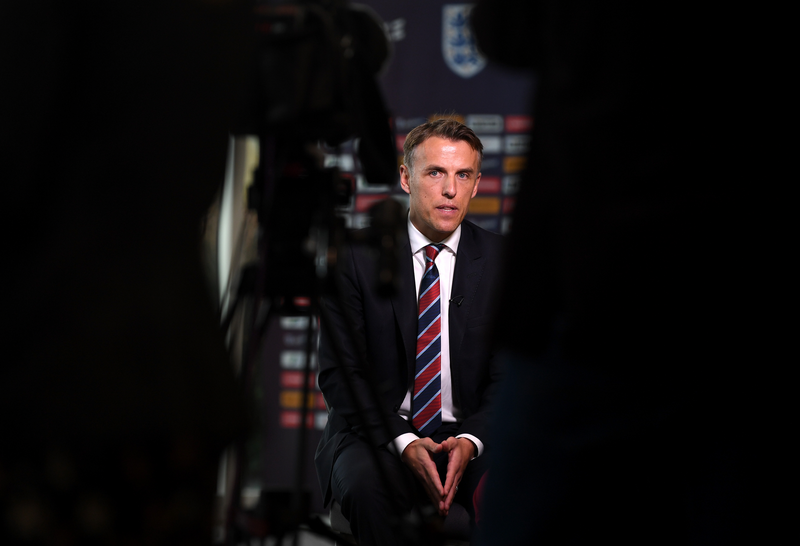 Head Coach of England Women, Phil Neville attends a England Women's Press Conference