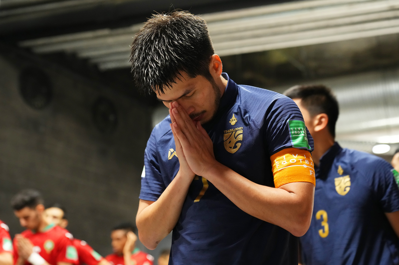 KAUNAS, LITHUANIA - SEPTEMBER 16: Kritsada Wongkaeo of Thailand prepares for the match prior to the FIFA Futsal World Cup 2021 group C match between Thailand and Morocco at Kaunas Arena on September 16, 2021 in Kaunas, Lithuania. (Photo by Angel Martinez - FIFA/FIFA via Getty Images)