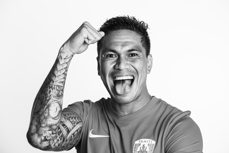 ASUNCION, PARAGUAY - NOVEMBER 17: (EDITORS NOTE: Image has been converted to black and white.) Tearii Labaste poses during the Tahiti team presentation prior to the FIFA Beach Soccer World Cup Paraguay 2019 on November 17, 2019 in Asuncion, Paraguay. (Photo by Hector Vivas - FIFA/FIFA via Getty Images)