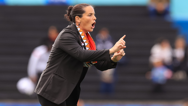 Head coach Rhian Wilkinson of Canada gestures during the FIFA U-17 Women's World Cup Uruguay 2018 3rd place match between New Zealand and Canada at Estadio Charrua on December 1, 2018 in Montevideo, Uruguay.