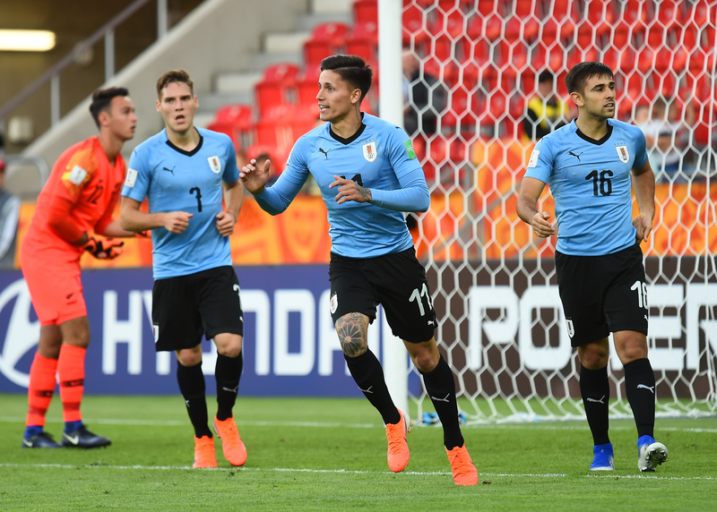 Brian Rodriguez of Uruguay celebrates scoring his sides second goal during the 2019 FIFA U-20 World Cu