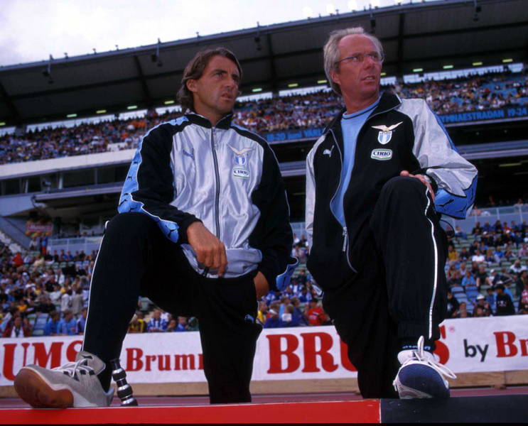 Sven Goran Eriksson of Lazio with Roberto Mancini. 