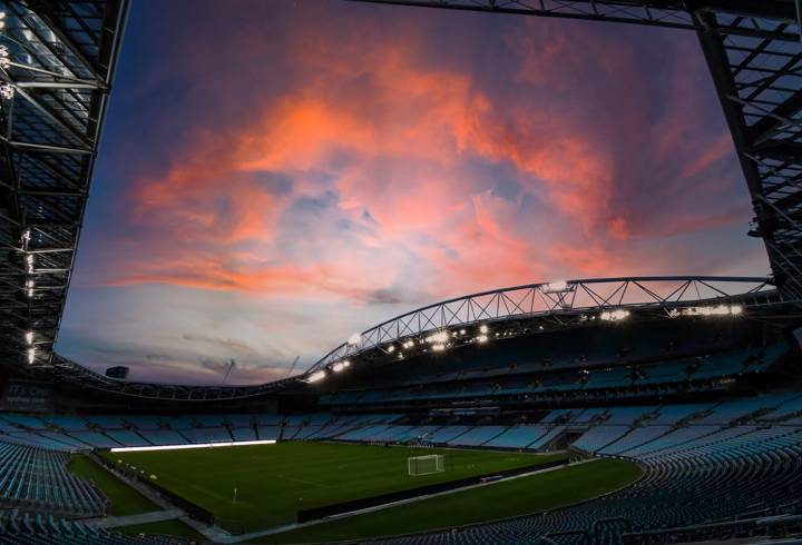 A general view of Stadium Australia at sunset