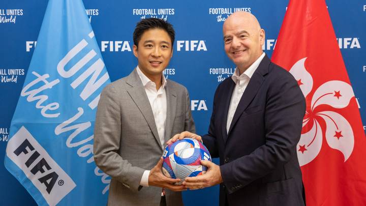 PARIS, FRANCE - JULY 29: FIFA President Gianni Infantino meets with Football Association of Hong Kong, China Chairman Eric Fok at FIFA's Paris office on July 29, 2024 in Paris, France. (Photo by Léo-Paul Ridet/FIFA)