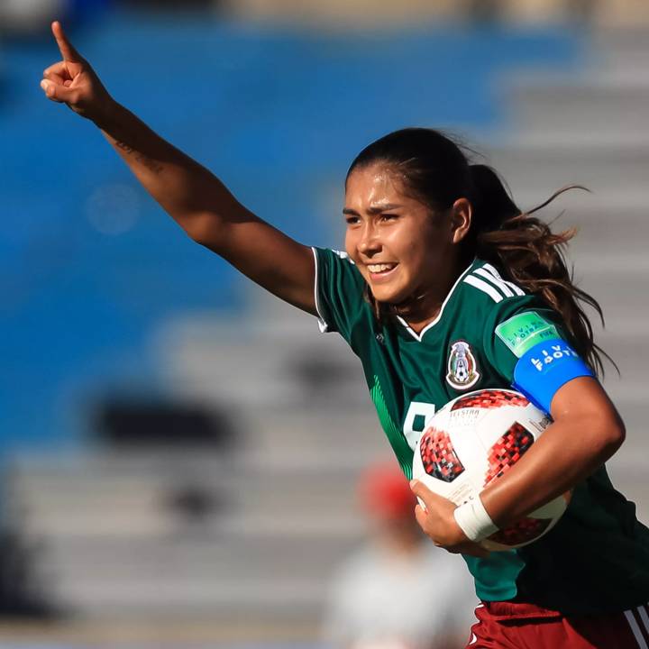 MONTEVIDEO, URUGUAY - NOVEMBER 25: Nicole Perez of Mexico celebrates a scored goal during the FIFA U-17 Women's World Cup Uruguay 2018 quarter final match between Ghana and Mexico at Estadio Charrua on November 25, 2018 in Montevideo, Uruguay. (Photo by Buda Mendes - FIFA/FIFA via Getty Images)