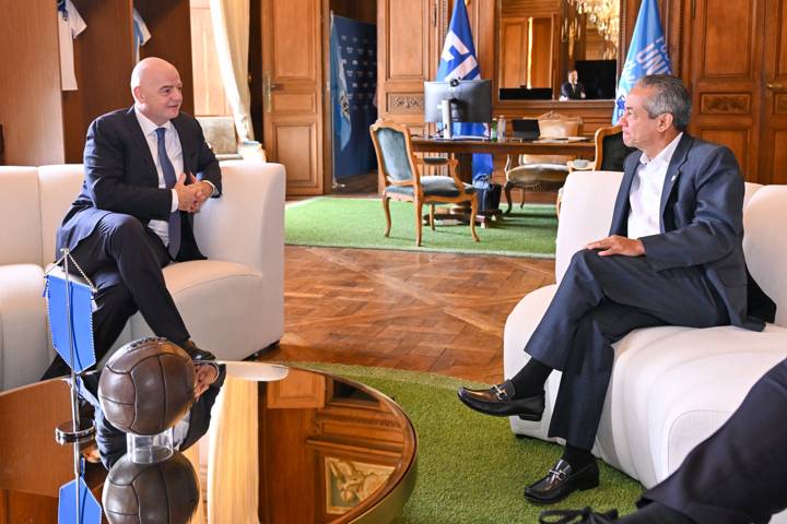 FIFA President Gianni Infantino meets with Dominican Republic Football Association President José Deschamps on the Sidelines of the Olympic Games Paris 2024 at FIFA Paris offices on July 22