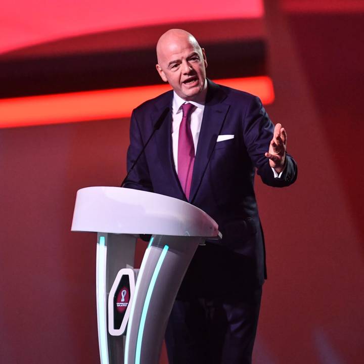 DOHA, QATAR - APRIL 1: FIFA President Gianni Infantino during the FIFA World Cup Qatar 2022 Final Draw at Doha Exhibition and Convention Center on April 1, 2022 in Doha, Qatar. (Photo by Harold Cunningham -  FIFA / FIFA via Getty Images)