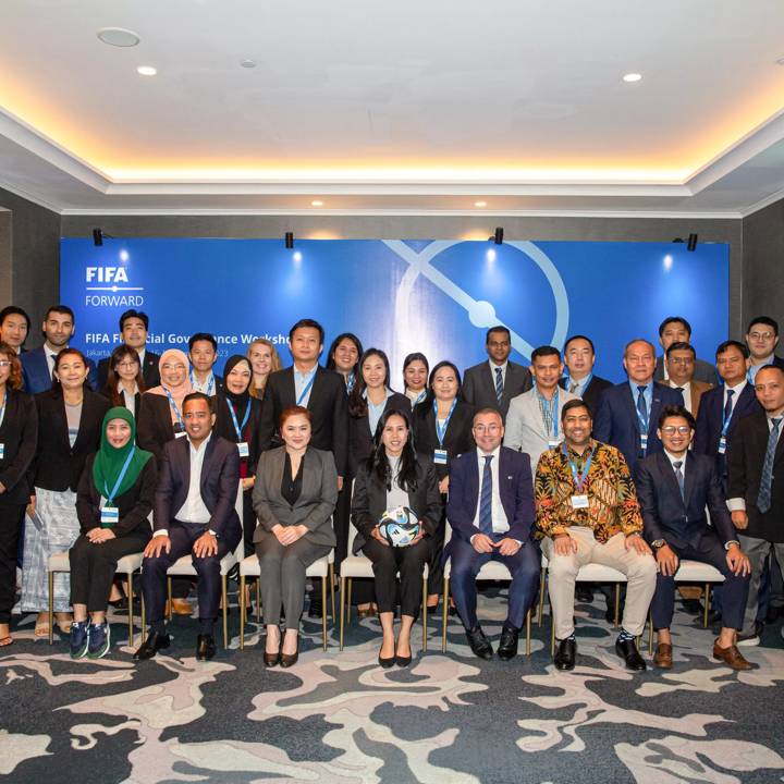 JAKARTA, INDONESIA - NOVEMBER 16: Group poses at FIFA Financial Governance Workshop at St. Regis Hotel on November 16, 2023 in Jakarta, Indonesia. (Photo by Afriadi Hikmal - FIFA/FIFA via Getty Images)