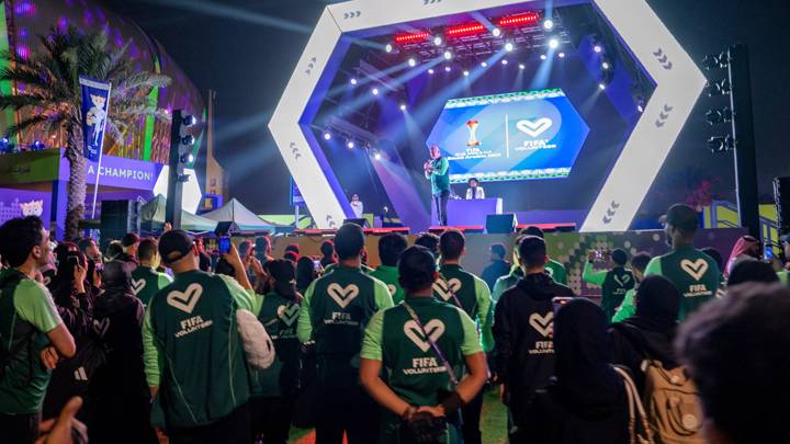 JEDDAH, SAUDI ARABIA - DECEMBER 20: FIFA President Gianni Infantino on stage during a Volunteer Celebration Event at King Abdullah Sports City Stadium on December 20, 2023 in Jeddah, Saudi Arabia. (Photo by Pascal Bitz/FIFA)