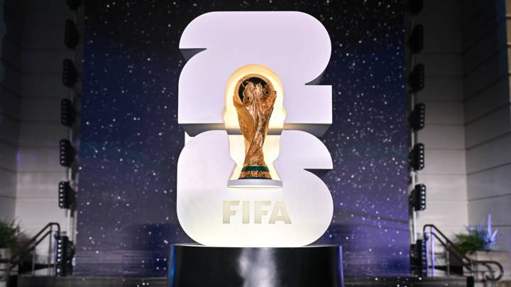 LOS ANGELES, UNITED STATES - MAY 17: The FIFA World Cup Winner's Trophy during the FIFA World Cup 26 Official Brand Launch at the Griffith Observatory on May 17, 2023 in Los Angeles, United States. (Photo by Harold Cunningham/FIFA)