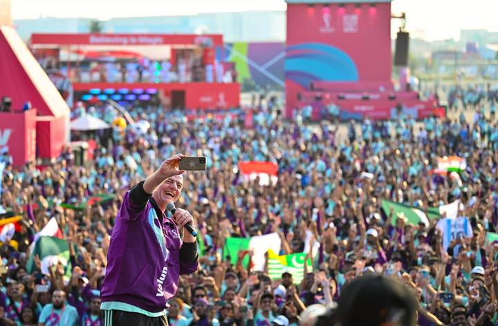 FIFA President Gianni Infantino on stage during the Volunteer Thank You Celebration at FIFA Fan Fest