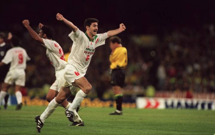 Karim Bagheri celebrates IR Iran's qualification for France 1998