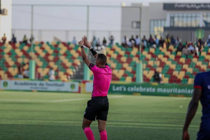 NOUAKCHOTT, MAURITANIA - SEPTEMBER 14: VAR is implemented during the Super D1 match between AS Garde and FC KSAR at Cheikha Boidiya Stadium on September 14, 2024 in Nouakchott, Mauritania. (Photo courtesy of Mauritanian Football Federation)