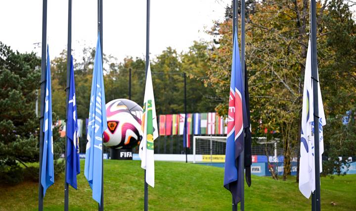 Confederation flags and FIFA flag at half-mast at the Home of FIFA