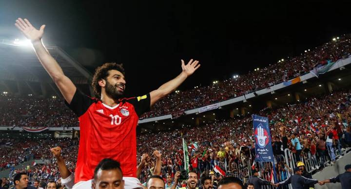 Mo Salah celebrates Egypt qualifying for Russia 2018