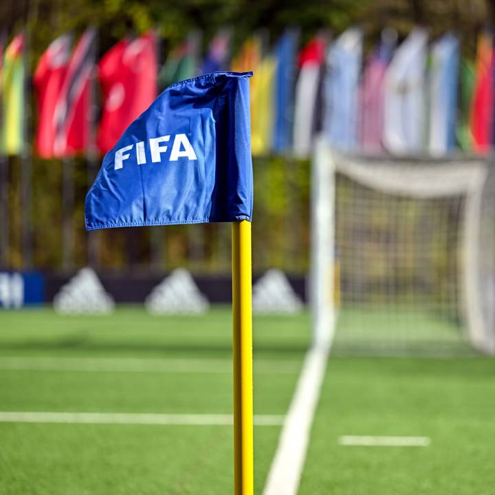 ZURICH, SWITZERLAND - APRIL 25: A view of a FIFA corner flag during the FTC Women's Football Filming at HoF, Home of FIFA on April 25, 2023 in Zurich, Switzerland. (Photo by Harold Cunningham/FIFA)