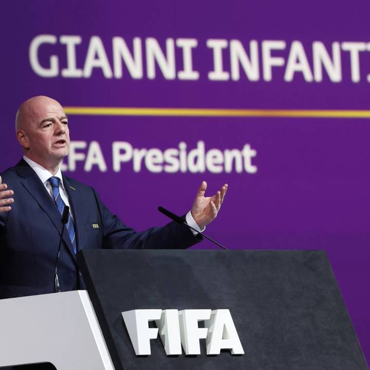 DOHA, QATAR - MARCH 31: Gianni Infantino, FIFA President talks during the 72nd FIFA Congress at the Doha Exhibition and Convention Center on March 31, 2022 in Doha, Qatar. (Photo by Alexander Hassenstein - FIFA/FIFA via Getty Images)