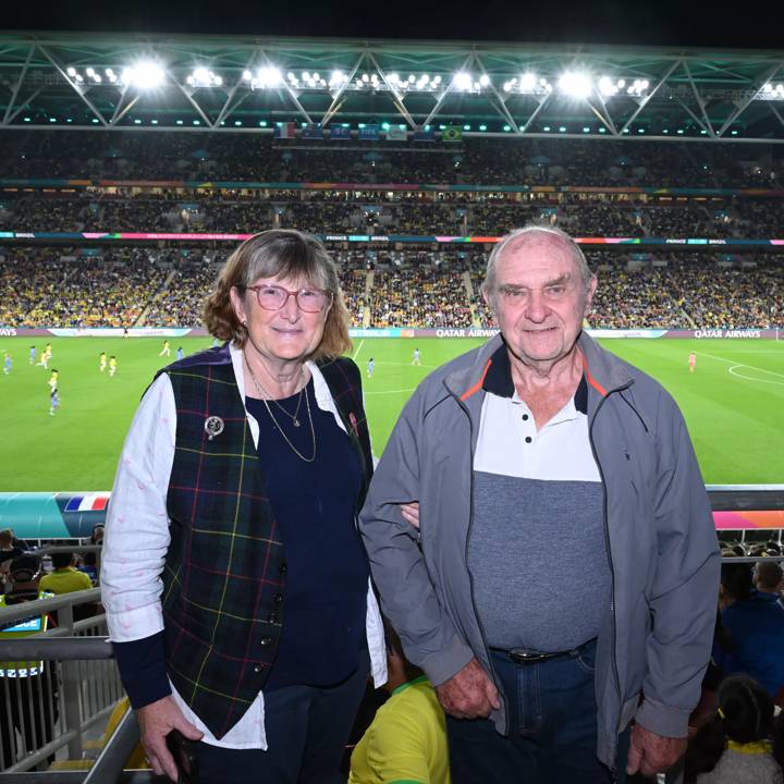 BRISBANE, AUSTRALIA - JULY 29: Hilda and Bill Jacewicz, Parents of Referee, Kate Jacewicz during the FIFA Women's World Cup Australia & New Zealand 2023 Group F match between France and Brazil at Brisbane Stadium on July 29, 2023 in Brisbane / Meaanjin, Australia. (Photo by Matt Roberts - FIFA/FIFA via Getty Images)