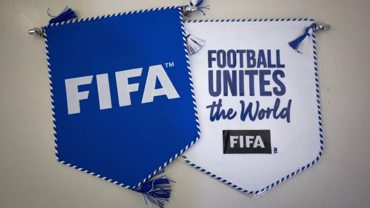 NEW DELHI, INDIA - NOVEMBER 20: Pennants of FIFA lie on a table during a workshop on November 20, 2023 in New Delhi, India. (Photo by Abhishek Chinnappa - FIFA/FIFA via Getty Images)