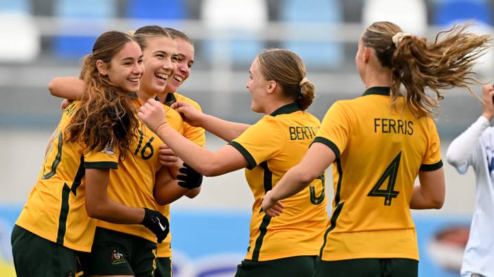 Australia celebrate a goal at the 2024 AFC U-20 Women's Championship