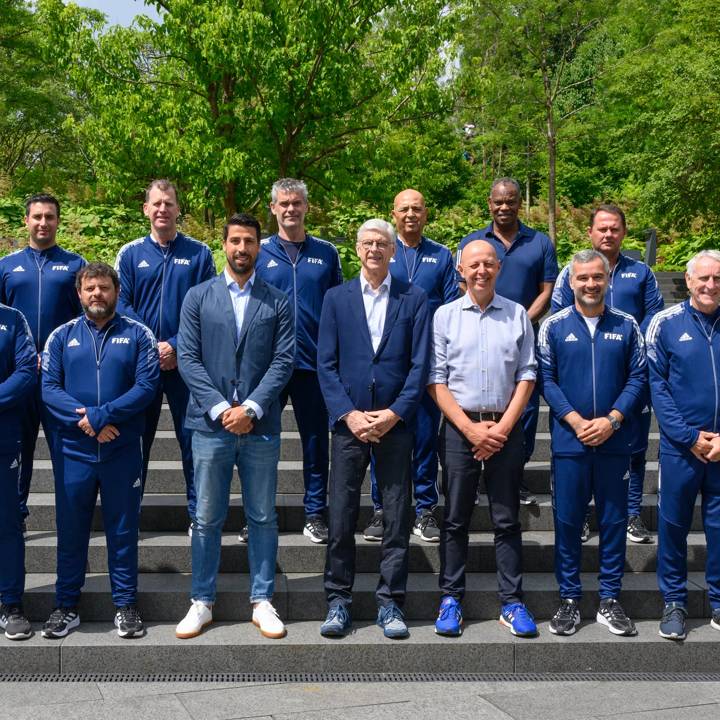 ZURICH, SWITZERLAND - JUNE 29: Attendees pose for a group photo during FIFA Coach Educators – Competency Development Framework Panel at HoF, the Home of FIFA on June 29, 2022 in Zurich, Switzerland. (Photo by Harold Cunningham/FIFA)