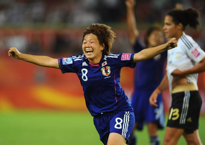 Aya Miyama of Japan celebrates