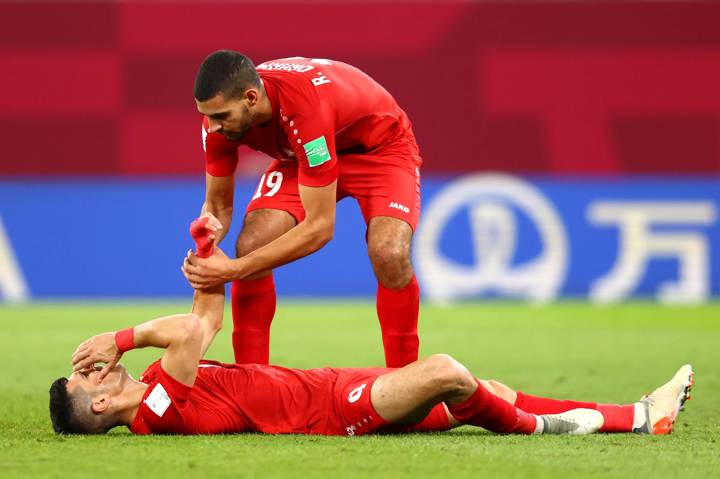 Tamer Seyam of Palestine reacts with an injury during the FIFA Arab Cup Qatar 2021 Group C match between Jordan and Palestine