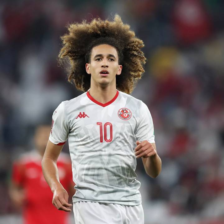 AL RAYYAN, QATAR - DECEMBER 10: Hannibal Mejbri of Tunisia looks on during the FIFA Arab Cup Qatar 2021 Quarter-Final match between Tunisia and Oman at Education City Stadium on December 10, 2021 in Doha, Qatar. (Photo by Mohamed Farag - FIFA/FIFA via Getty Images)