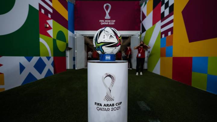 AL WAKRAH, QATAR - NOVEMBER 30: General view inside the stadium during the FIFA Arab Cup Qatar 2021 Group A match between Iraq v Oman at Al Janoub Stadium on November 30, 2021 in Al Wakrah, Qatar. (Photo by Oliver Hardt - FIFA/FIFA via Getty Images)