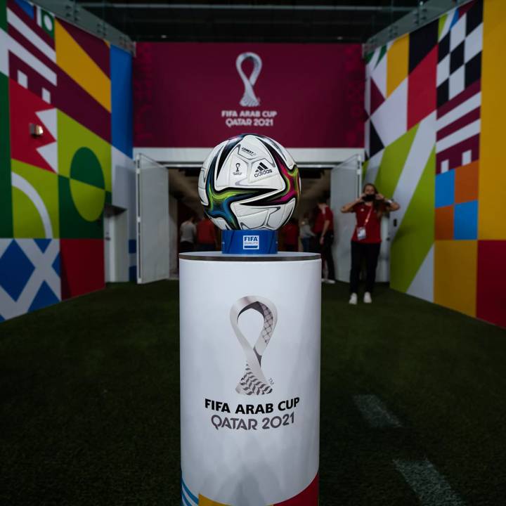 AL WAKRAH, QATAR - NOVEMBER 30: General view inside the stadium during the FIFA Arab Cup Qatar 2021 Group A match between Iraq v Oman at Al Janoub Stadium on November 30, 2021 in Al Wakrah, Qatar. (Photo by Oliver Hardt - FIFA/FIFA via Getty Images)