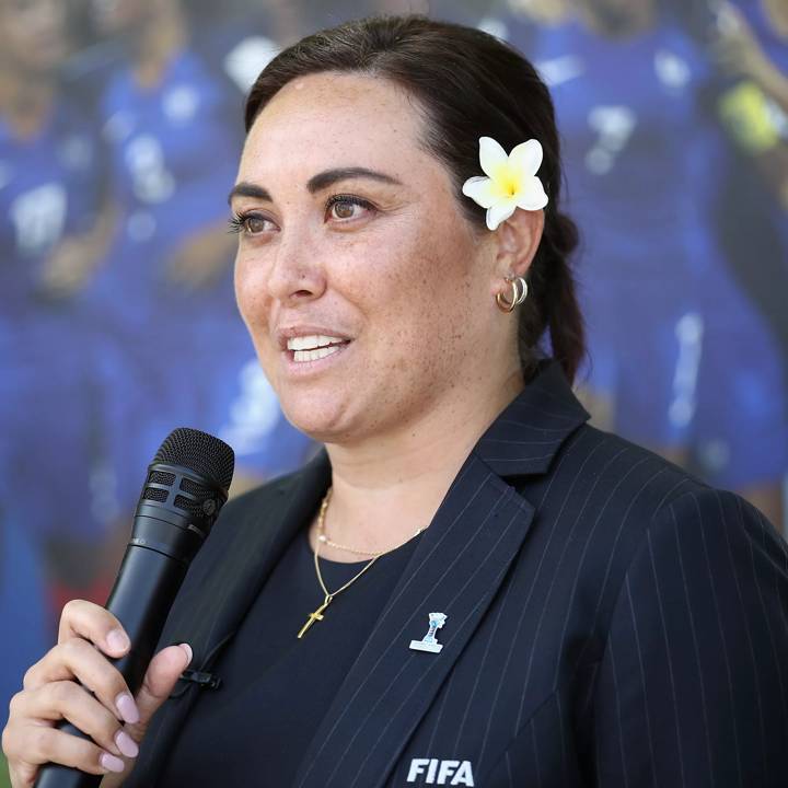 VANNES, FRANCE - AUGUST 04:  FIFA Chief Women's Football Officer Sarai Bareman delivers her speech during a kick off event during the FIFA U-20 Women's World Cup France 2018 on August 4, 2018 in Vannes, France.  (Photo by Alex Grimm - FIFA/FIFA via Getty Images)