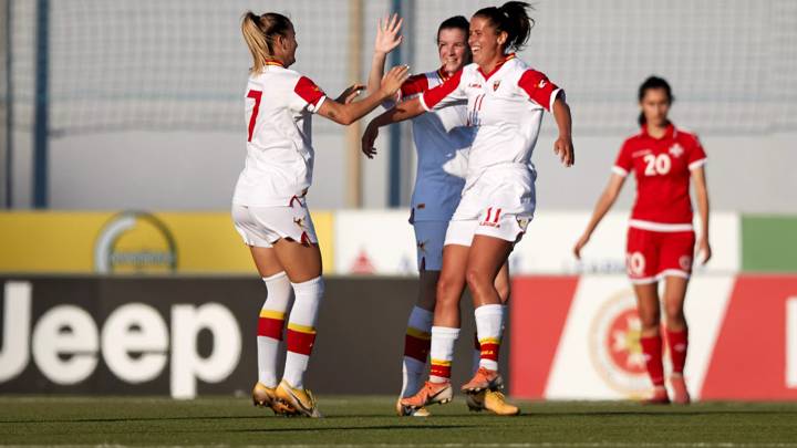 IMAGO / Domenic Aquilina

Armisa Kuc (R) of the Montenegro women™s national soccer team celebrates scoring her team™s second goal during the women™s International Friendly, Länderspiel, Nationalmannschaft match between Malta and Montenegro at the Centenary Stadium, Ta™ Qali, Malta on 10 June 2021 Malta v Montenegro Women™s WFI_21