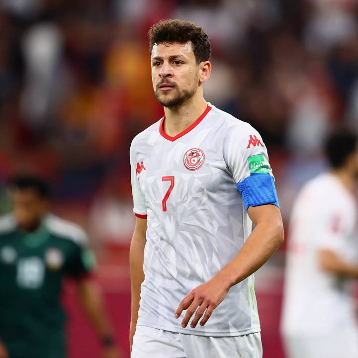 AL KHOR, QATAR - DECEMBER 06: Youssef Msakni of Tunisia looks on during the FIFA Arab Cup Qatar 2021 Group B match between Tunisia and United Arab Emirates at Al Thumana Stadium on December 06, 2021 in Al Khor, Qatar. (Photo by Francois Nel - FIFA/FIFA via Getty Images)