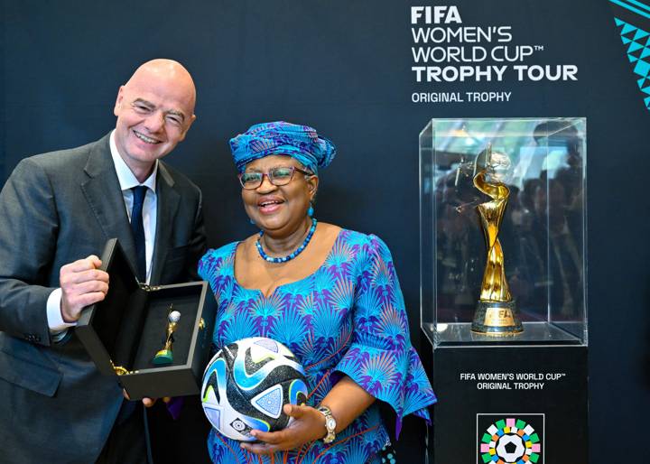 FIFA President Gianni Infantino (L) and World Trade Organization General-Director Dr Ngozi Okonjo-Iweala (R)