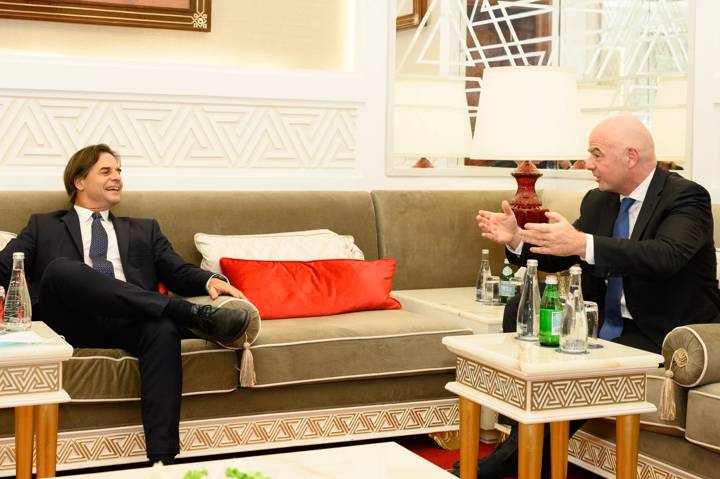 President of Uruguay Luis Lacalle Pou meetiing with FIFA President Gianni Infantino 