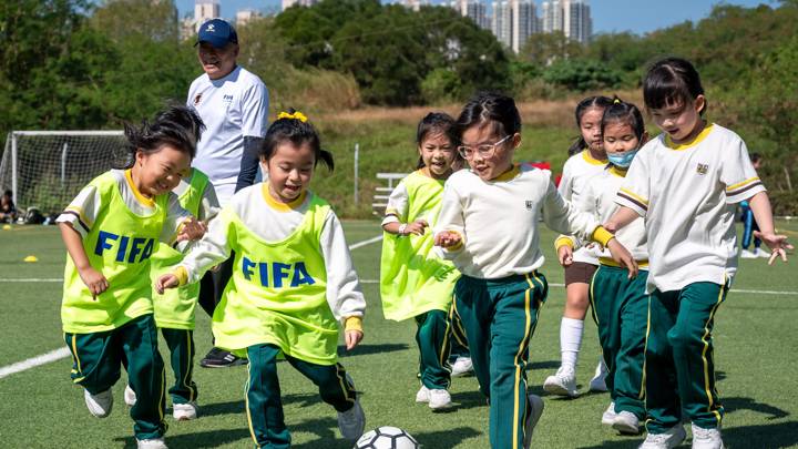 HONG KONG, CHINA - DECEMBER 08: F4S Partical Session and F4s Challage match during the Football for Schools at HK Jockey Club National Training Centre on December 8, 2023 in Hong Kong, China. (Photo by Yu Chun Christopher Wong/FIFA)