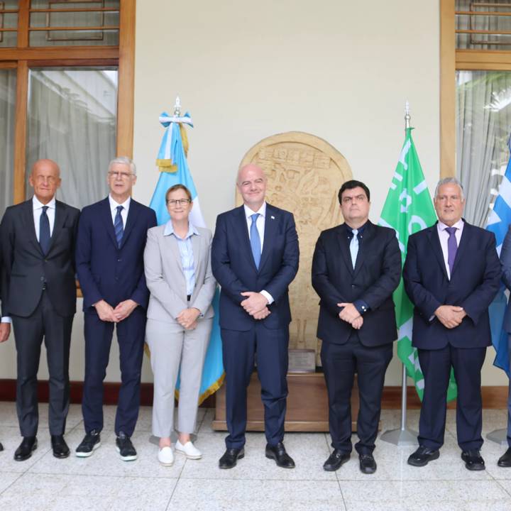 GUATEMALA CITY, GUATEMALA - 30 AUGUST: FIFA President Gianni Infantino, Guatemalan FA President Gerardo Paiz during a FIFA visit to Guatemala on 30 August, 2022 in Guatemala City, Guatemala. (Photo by Courtesy of Guatemalan MA)