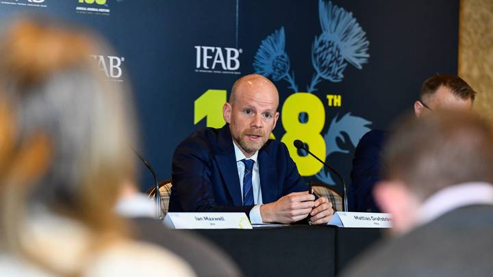 GLASGOW, SCOTLAND - MARCH 02: FIFA Secretary General ad interim Mattias Grafström during the IFAB 138th Annual General Meeting (AGM) press conference on March 2, 2024 in Glasgow, Scotland. (Photo by Euan Cherry - FIFA/FIFA via Getty Images)