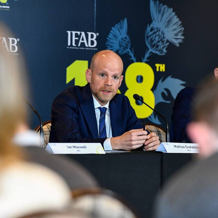 GLASGOW, SCOTLAND - MARCH 02: FIFA Secretary General ad interim Mattias Grafström during the IFAB 138th Annual General Meeting (AGM) press conference on March 2, 2024 in Glasgow, Scotland. (Photo by Euan Cherry - FIFA/FIFA via Getty Images)