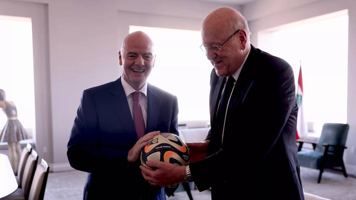 NEW YORK, NEW YORK - SEPTEMBER 19: FIFA President Gianni Infantino meets with Prime Minister of the Republic of Lebanon Najib Mikati in New York, United States of America on September 19, 2023. (Photo by Dustin Satloff - FIFA/FIFA via Getty Images)