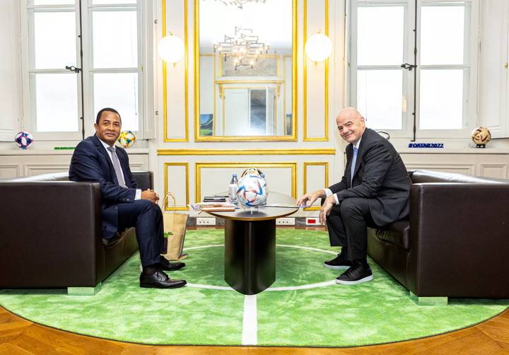 FIFA President Gianni Infantino and Malagasy Football Association President Alfred Randriamanampisoa