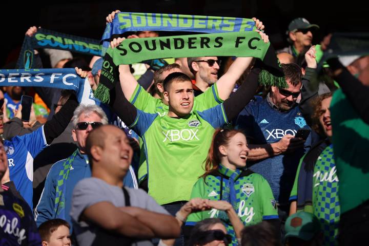 A Seattle Sounders FC fan shows support for their team prior to the FIFA Club World Cup Morocco 2022 2nd Round match between Seattle Sounders FC and Al Ahly SC