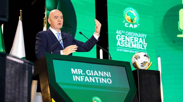 ADDIS ABABA, ETHIOPIA - OCTOBER 22: FIFA President Gianni Infantino speaks during the 46th CAF Ordinary General Assembly on October 22, 2024 in Addis Ababa, Ethiopia. (Photo by Ephrem Feleke Birhane/FIFA)