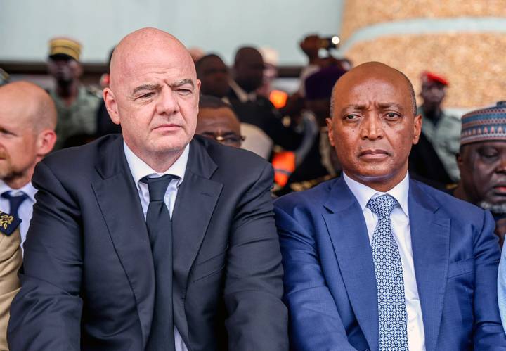 FIFA President Gianni Infantino and CAF President Dr Patrice Motsepe during the funeral service of former CAF President Issa Hayatou