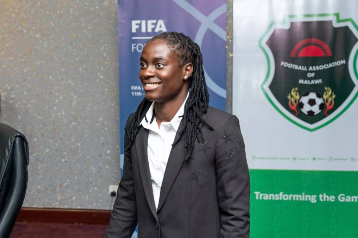 LILONGWE, MALAWI - JUN 12: Malawi National Team Player Tabitha Chawinga during FIFA President Gianni Infantino visit to Malawi on June 12, 2024 in Lilongwe, Malawi. (Photo by Kondwani Jere - FIFA/FIFA via Unrivaled Studio)